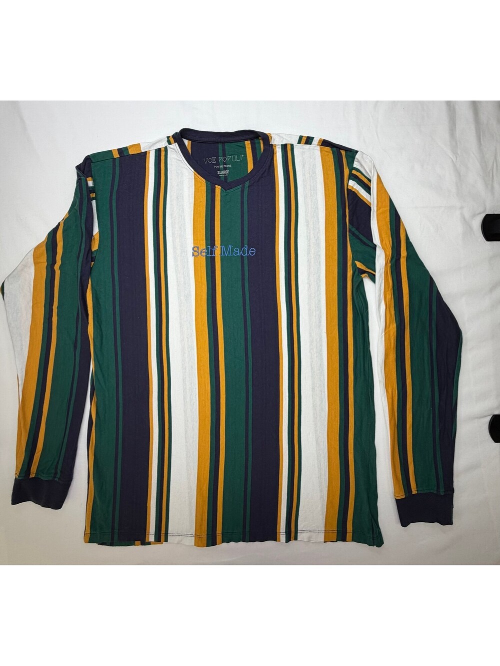 Vox Populi Men's Long Sleeve Shirt V-Neck Cotton Striped Size XL Multicolor